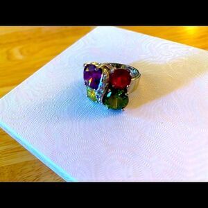Colorful Crystal Ring Silver Tone Band 7 see video